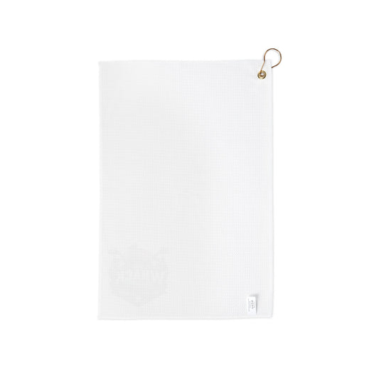 White Golf Towel — "Whack Shack" Graphic Microfiber Towel with Grommet & Clip