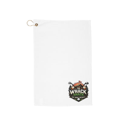White Golf Towel — "Whack Shack" Graphic Microfiber Towel with Grommet & Clip