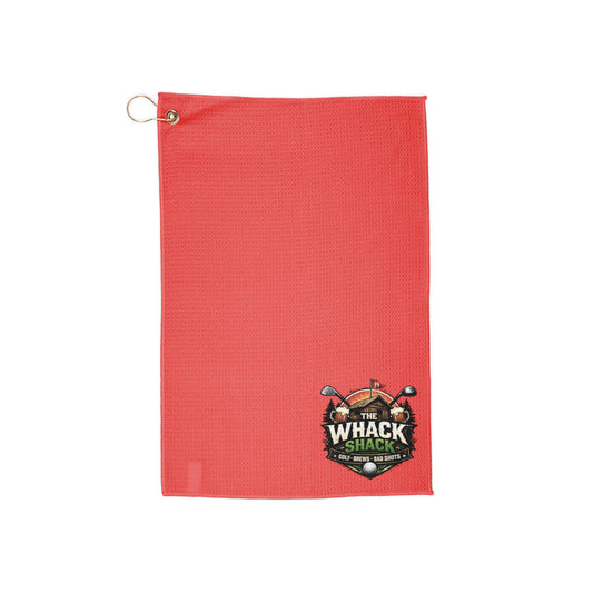 Red Golf Towel — "Whack Shack" Graphic Microfiber Towel with Grommet & Clip