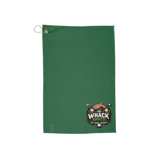 Green Golf Towel — "Whack Shack" Graphic Microfiber Towel with Grommet & Clip